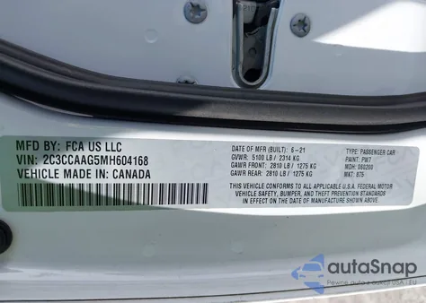 2021 Chrysler 300 Touring L из США, поврежденный, VIN 2C3CCAAG5MH604168